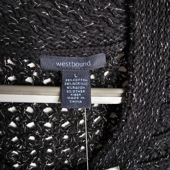 NWT WESTBOUND Open Knit Cardigan Sweater Top BLACK & SILVER size L Buttons Cozy - Picture 3 of 8